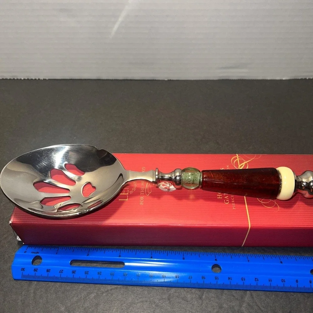 Lenox Holiday Gatherings Pierced Table Spoon Stainless Steel Serving Spoon Boxed